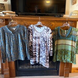 croft & barrow Blue Floral Long-Sleeve Blouse